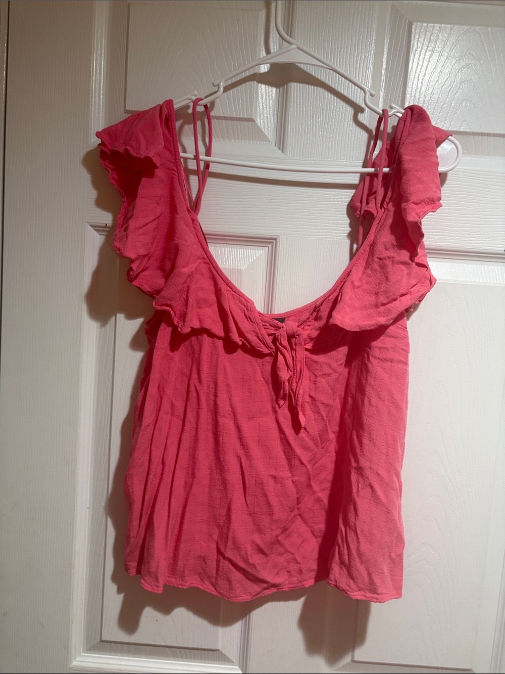 Women's Pink Ruffle Shoulder Tie-Front Tank Top